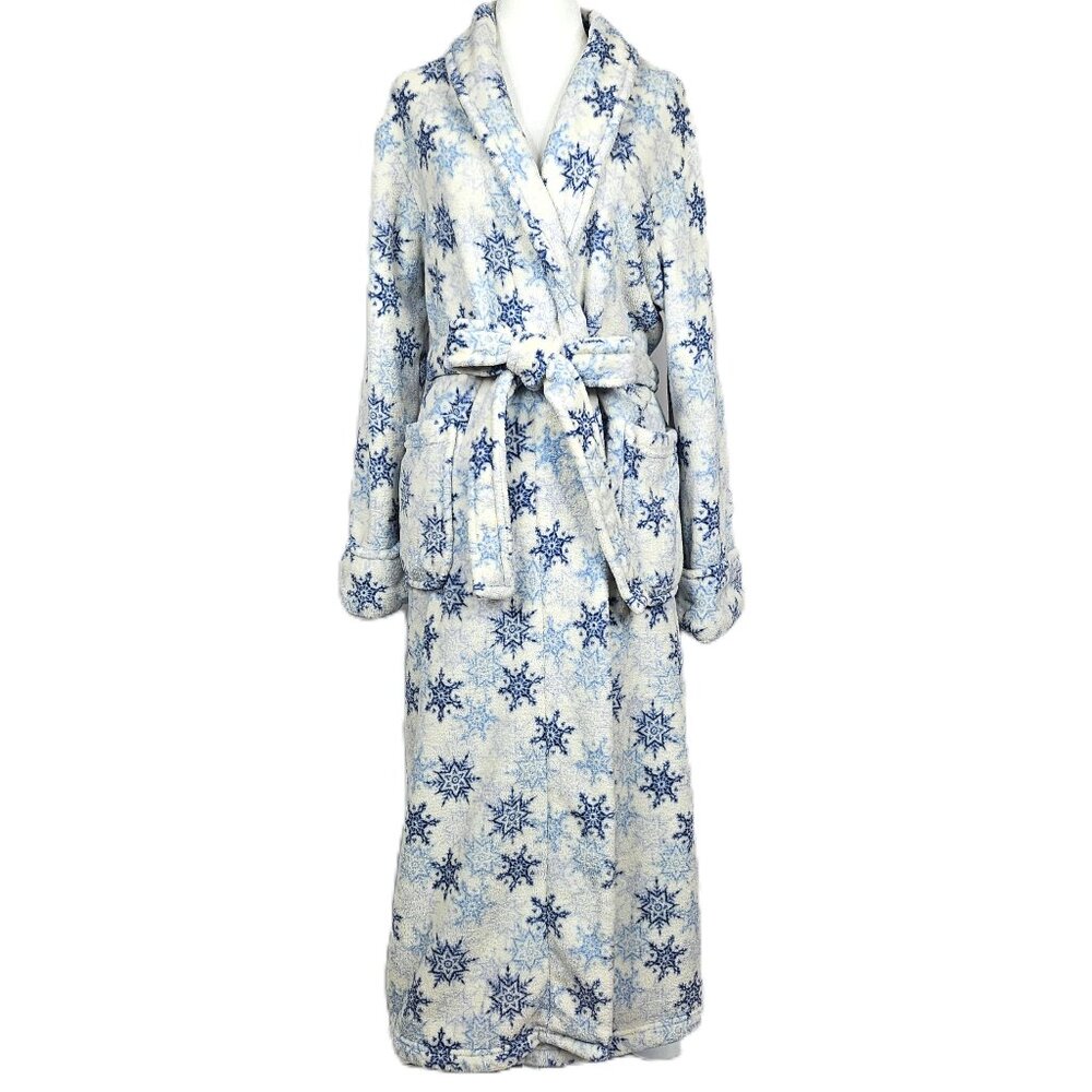 NAUTICA | Plush Fleece Bathrobe | Snowflake Print | Blue White | Women's S/M